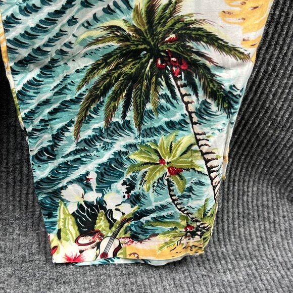 Braeton Womens XL Wide Leg Beach Capri Pants Hawaiian Drawstring Palm Trees Surf - Picture 11 of 15